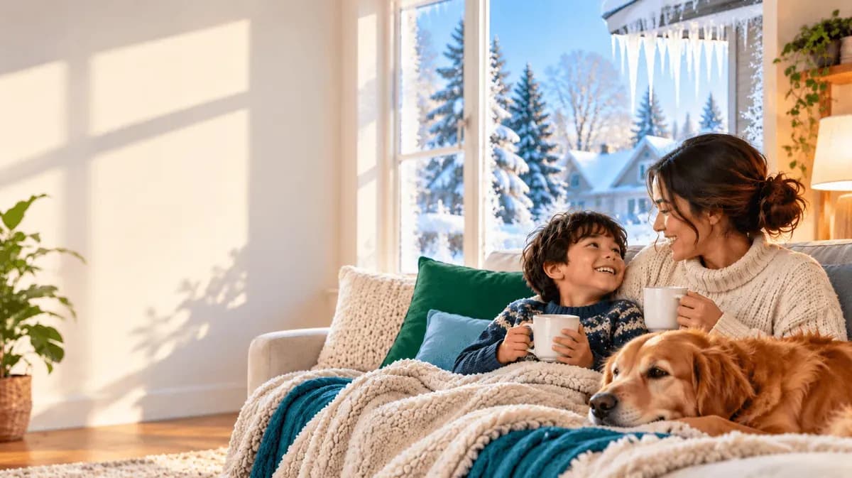 Family staying warm indoors during an extreme cold watch.