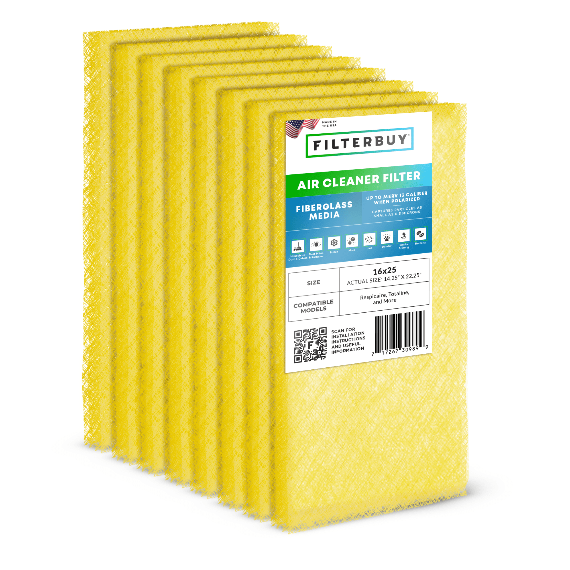16x25 Air Cleaner Replacement Pads MERV 13 (4-Pack) - 1 Quantity