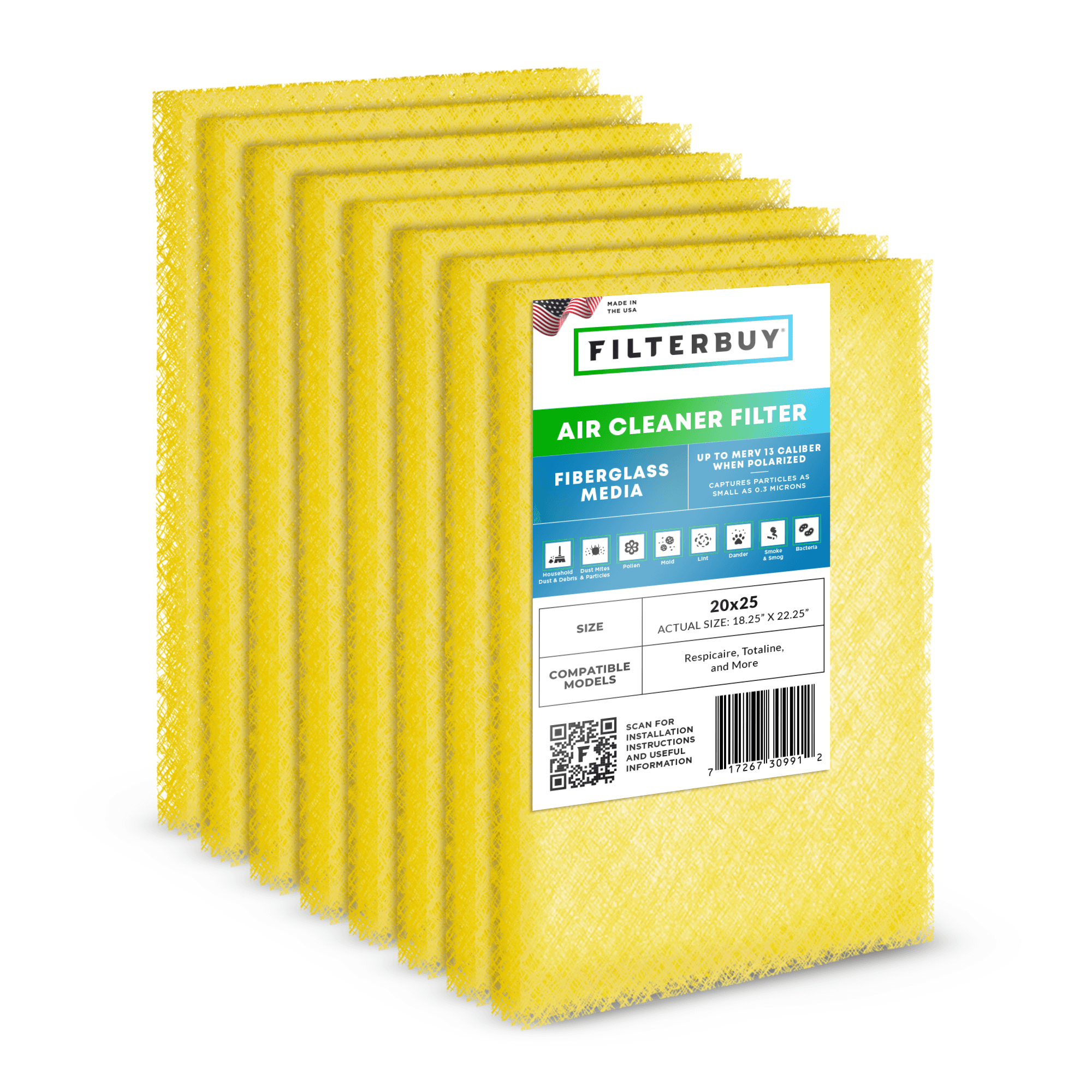 20x25 Air Cleaner Replacement Pads MERV 13 (4-Pack) - 1 Quantity