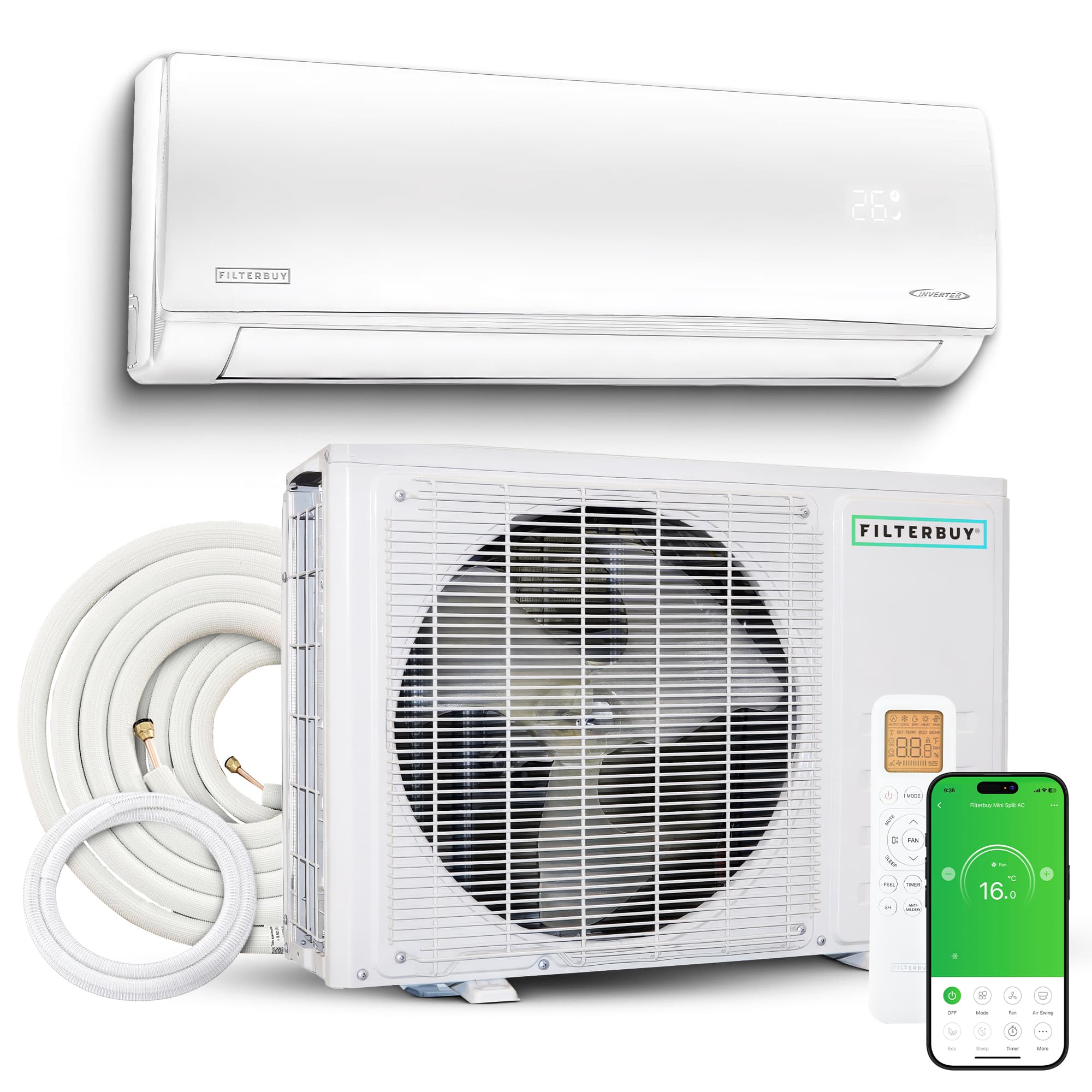 18,000 BTU Ductless Mini Split AC and Heat Pump, 17 SEER2, Variable Speed Inverter, Single Zone (230V)
