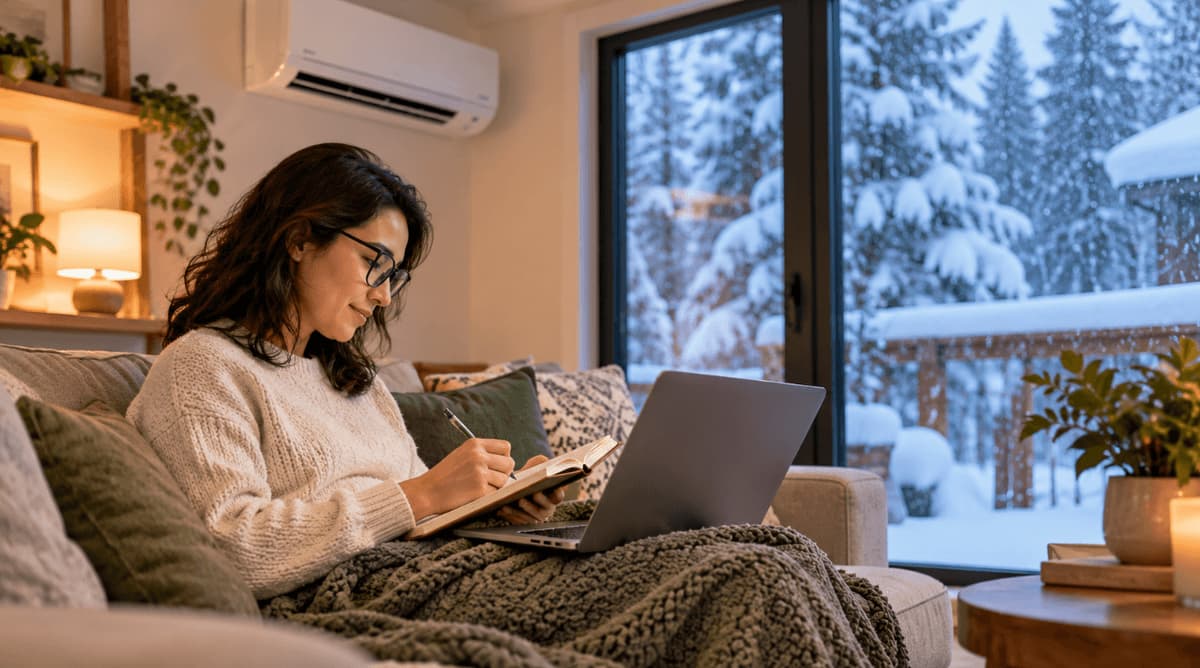 Homeowner staying warm with a mini split in winter while considering whether mini splits need backup heat