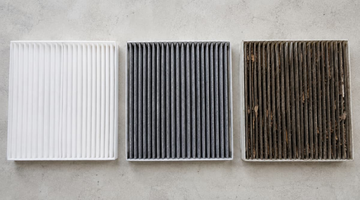 Particulate, activated carbon, and used cabin air filters side by side for comparison.Particulate, activated carbon, and used cabin air filters side by side for comparison.
