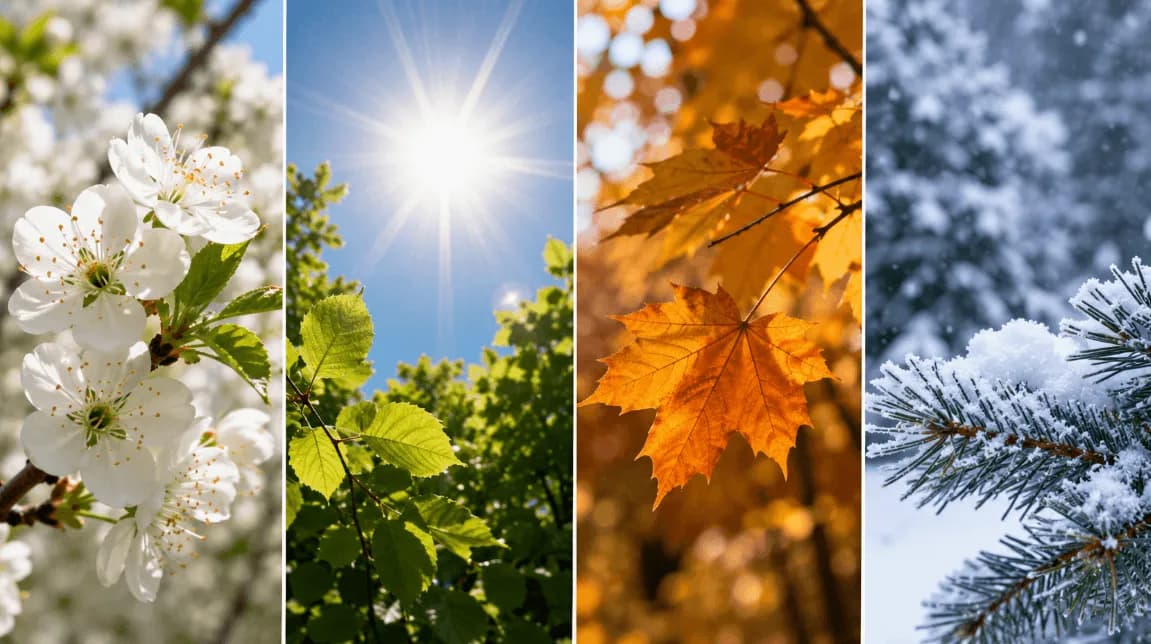 Illustration showing how air quality changes across spring, summer, fall, and winter