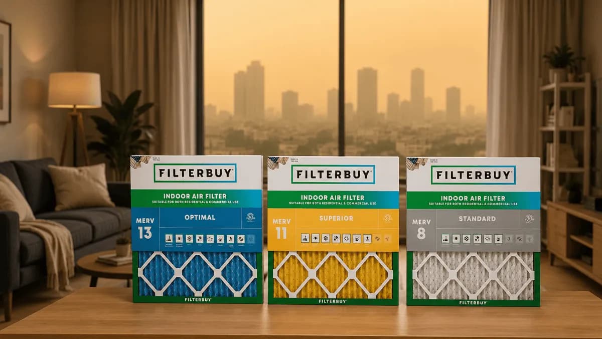 Comparison of MERV 8 vs MERV 11 vs MERV 13 air filters for high AQI and wildfire smoke protection.