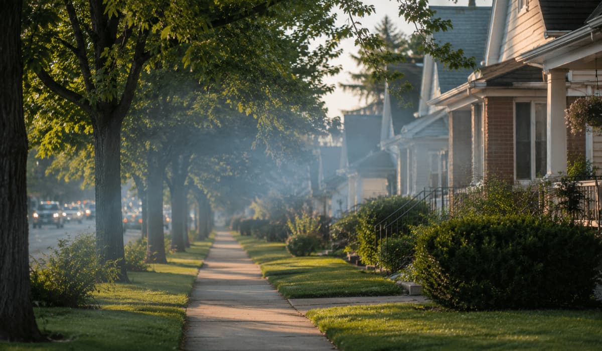 Outdoor VOCs drifting from a traffic corridor toward nearby homes.