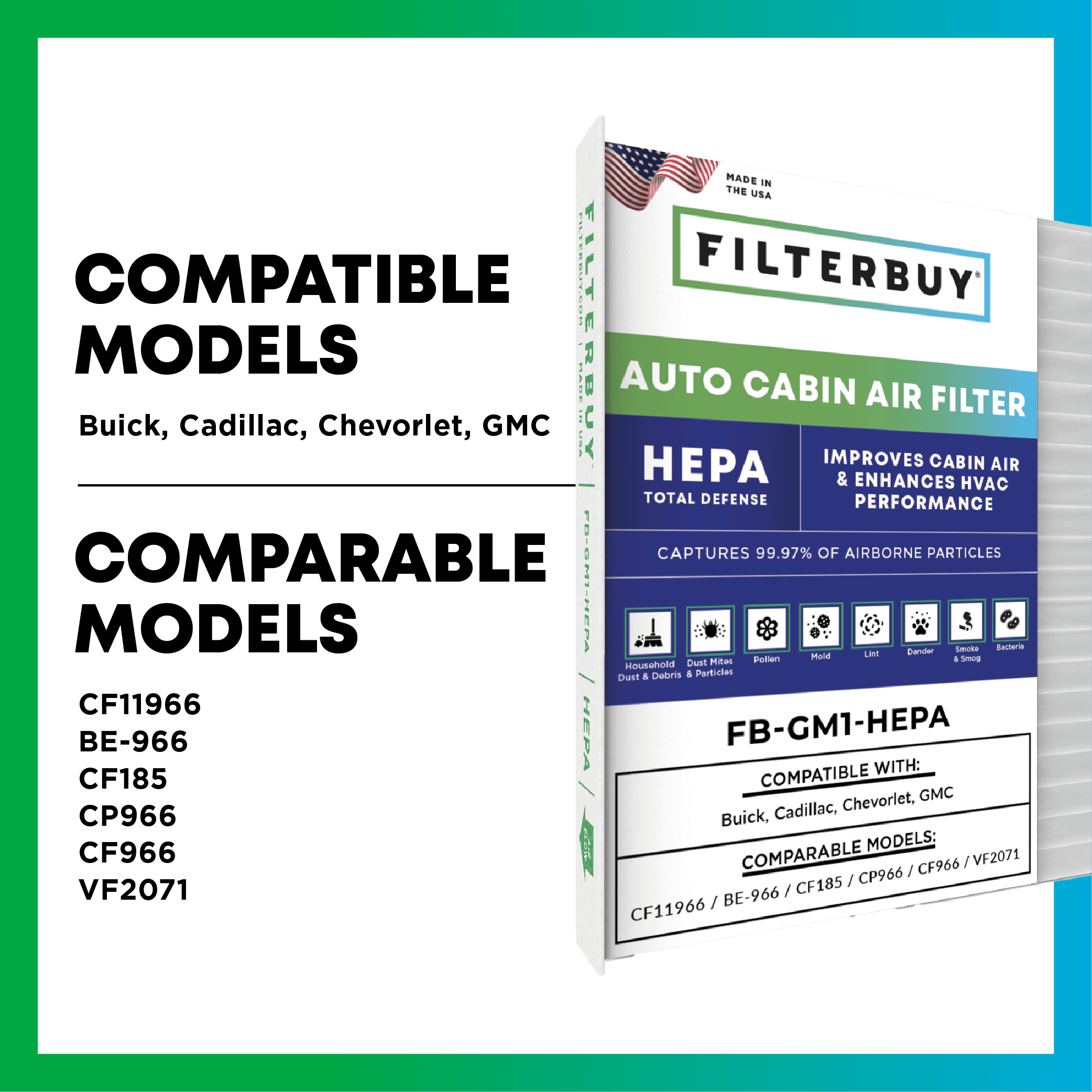 Filterbuy auto cabin filter 6091C for Buick Envision - 1 Quantity