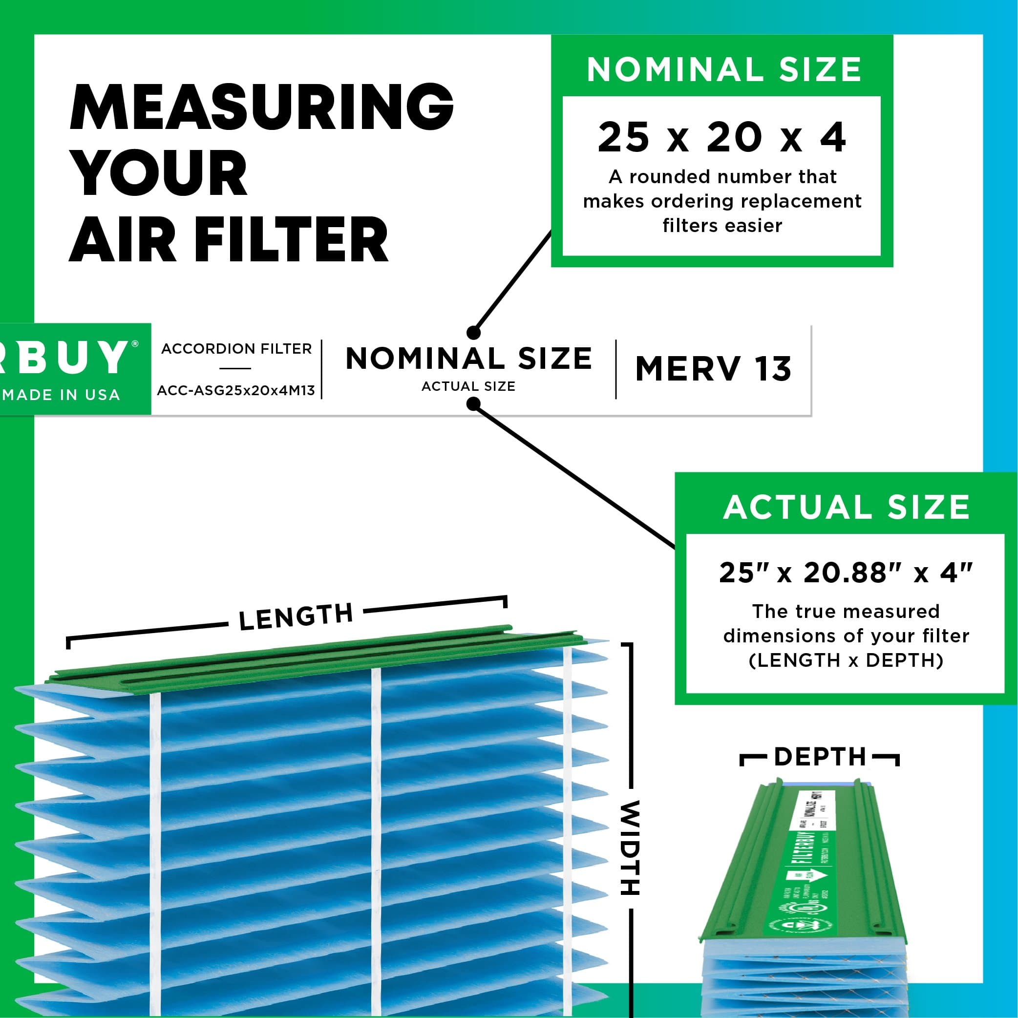 25x20x4 MERV 13 Pleated Air Filter - 1 Quantity