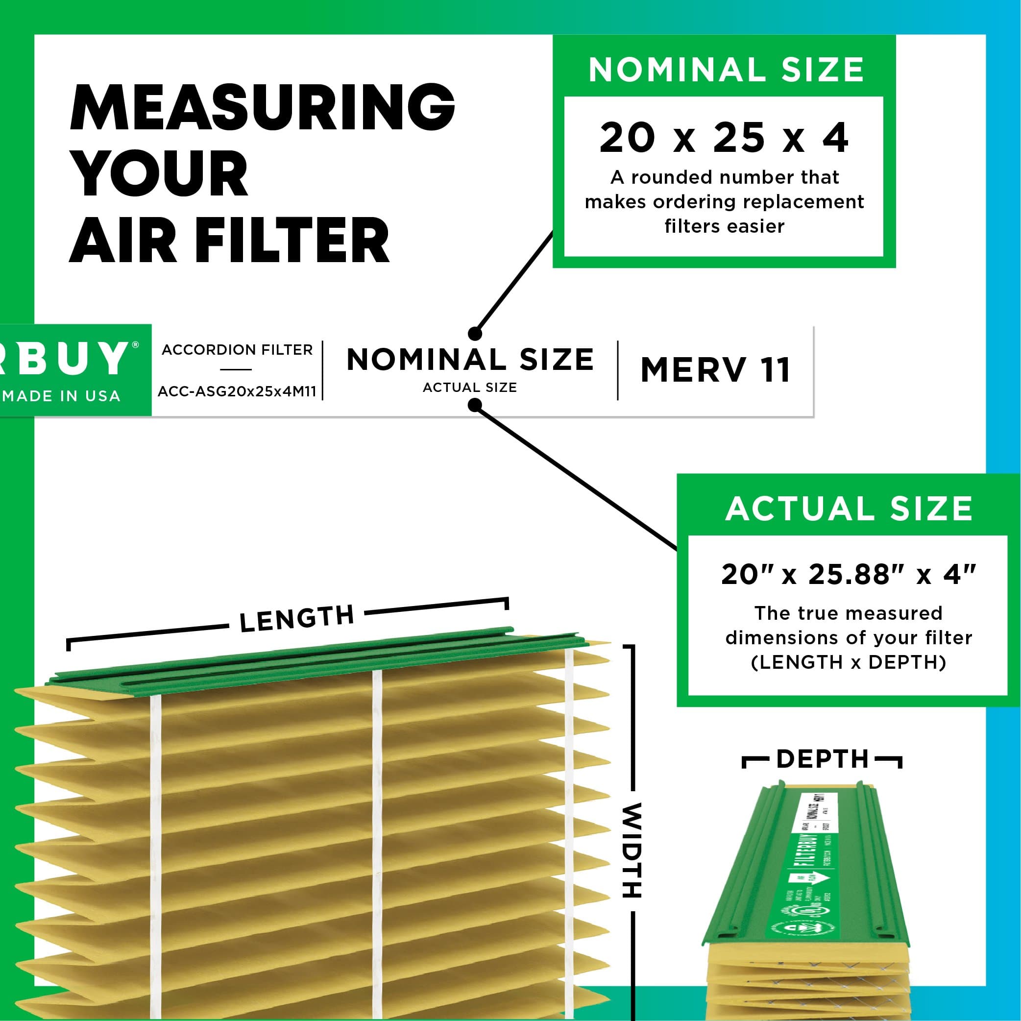 20x25x4 MERV 11 Pleated Air Filter - 1 Quantity