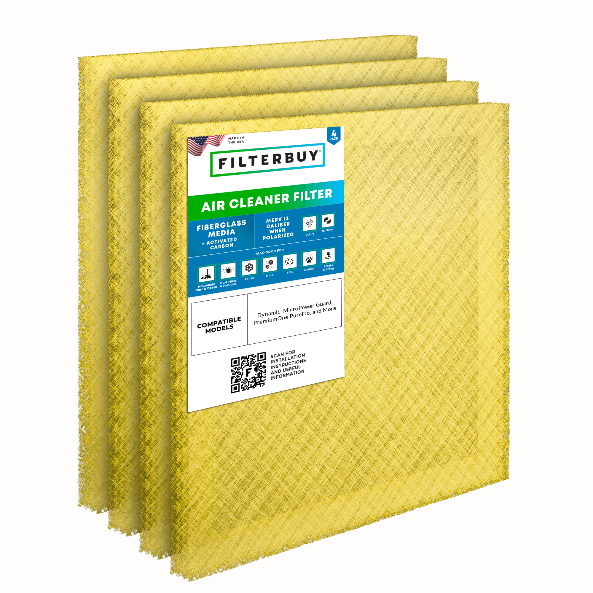 24x24 Carbon Air Cleaner Replacement Pads MERV 13 (4-Pack) - 1 Quantity