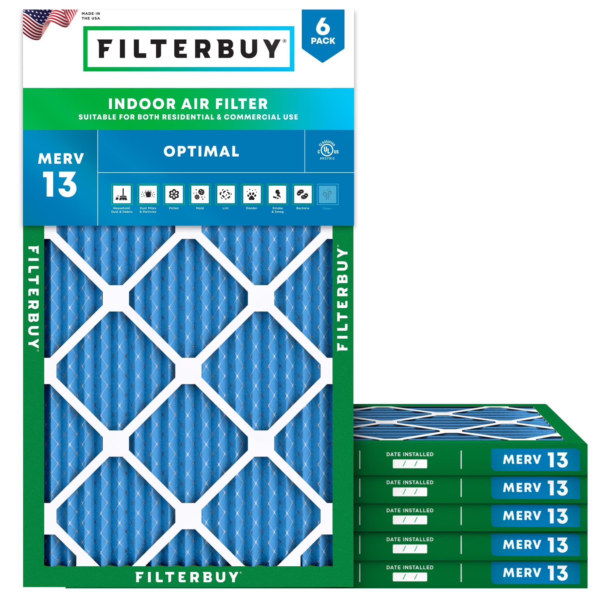 12x30x1 MERV 13 Pleated Air Filter - 6 Quantity
