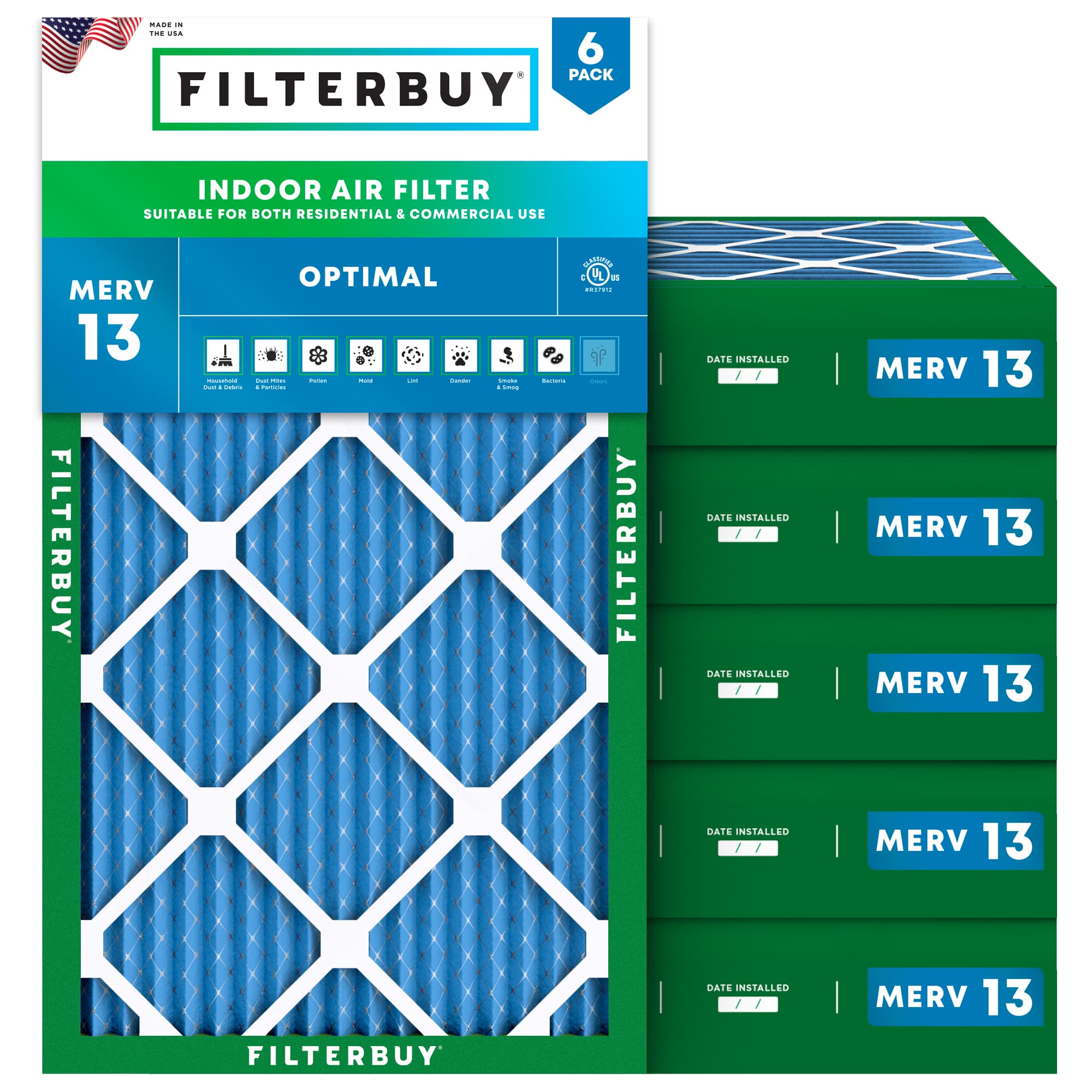 13x21x4 MERV 13 Pleated Air Filter - 6 Quantity