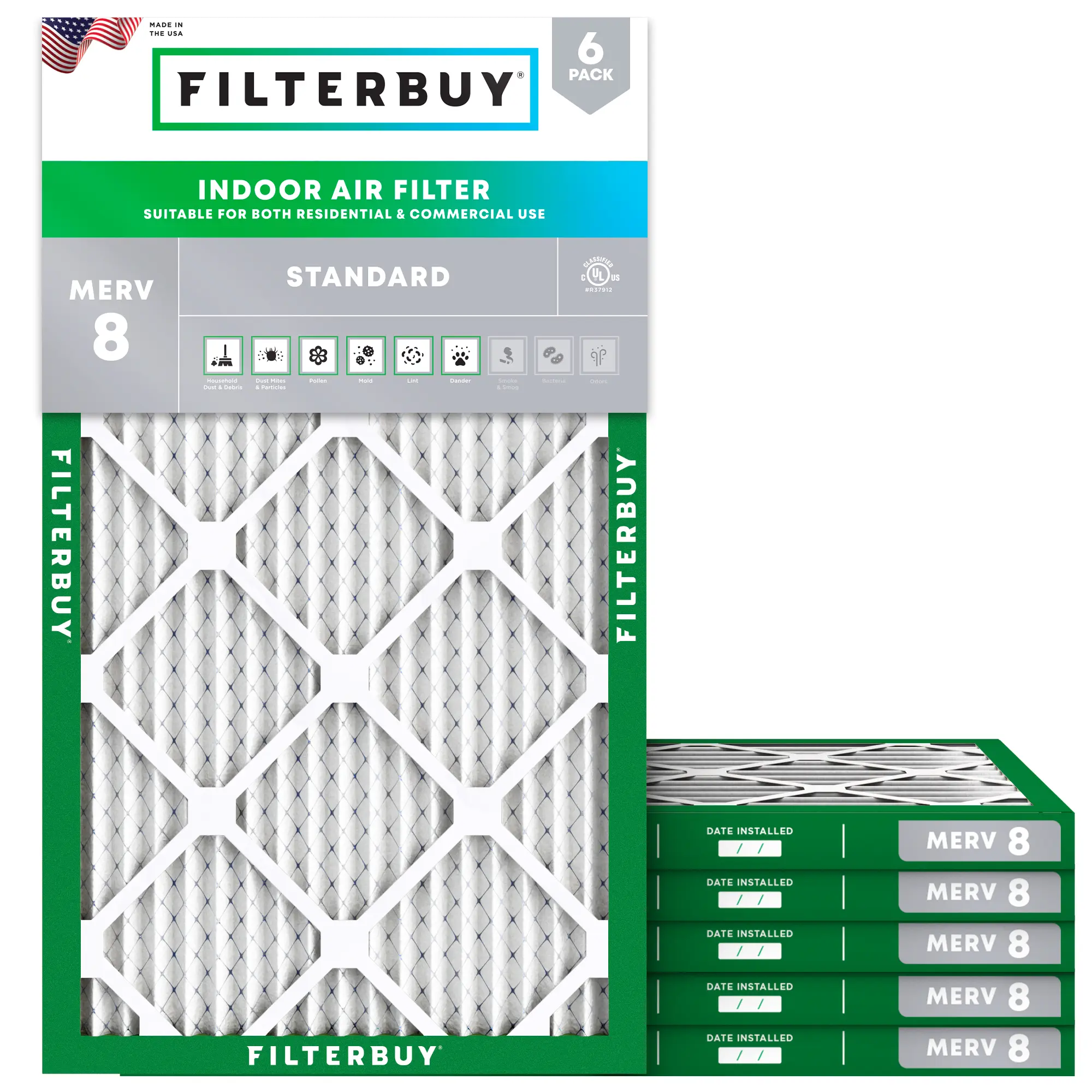 16x24x1 MERV 8 Pleated Air Filter - 6 Quantity
