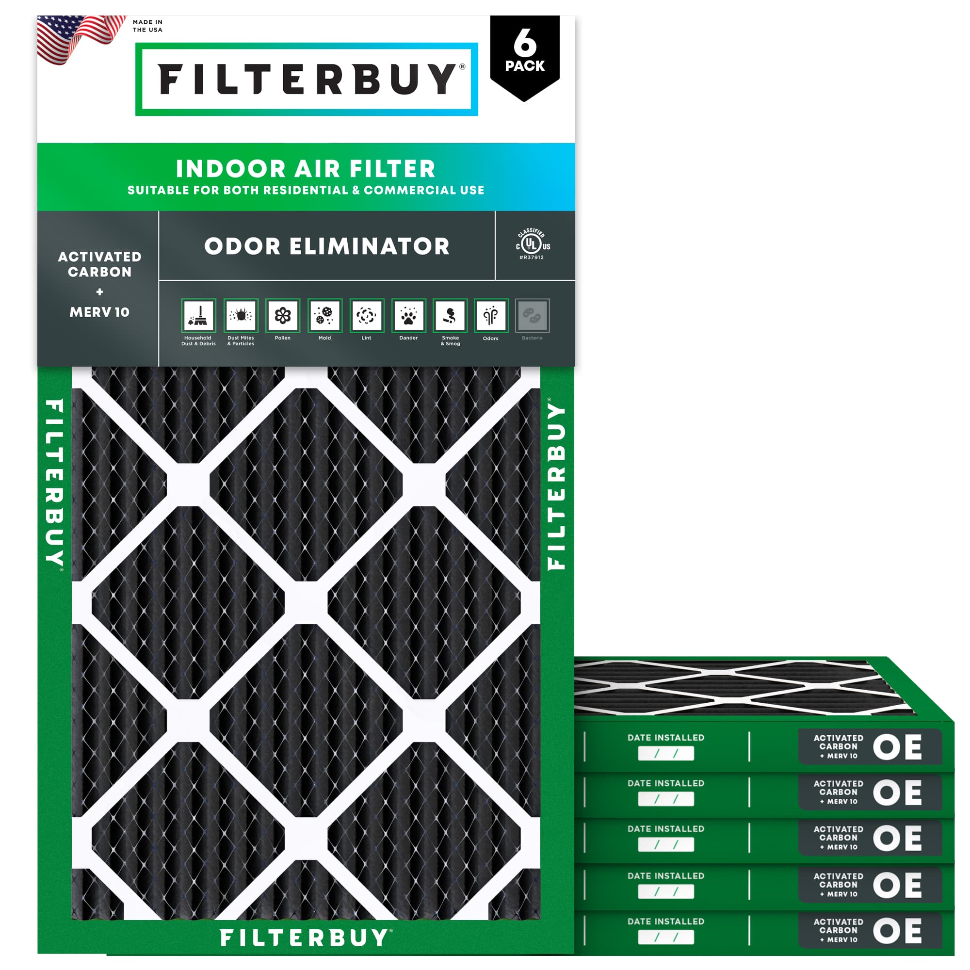 16x24x1 Odor Eliminator Pleated Air Filter - 6 Quantity