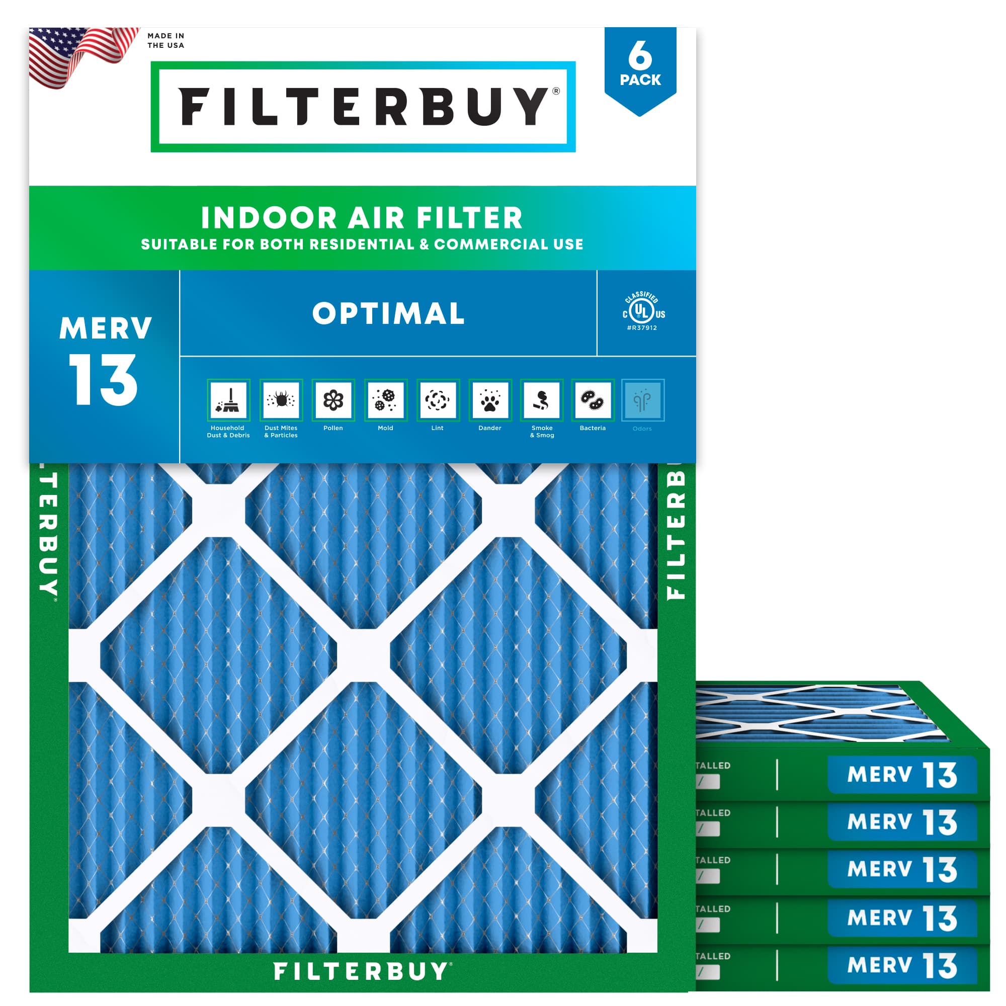 10x15x1 MERV 13 Pleated Air Filter - 6 Quantity