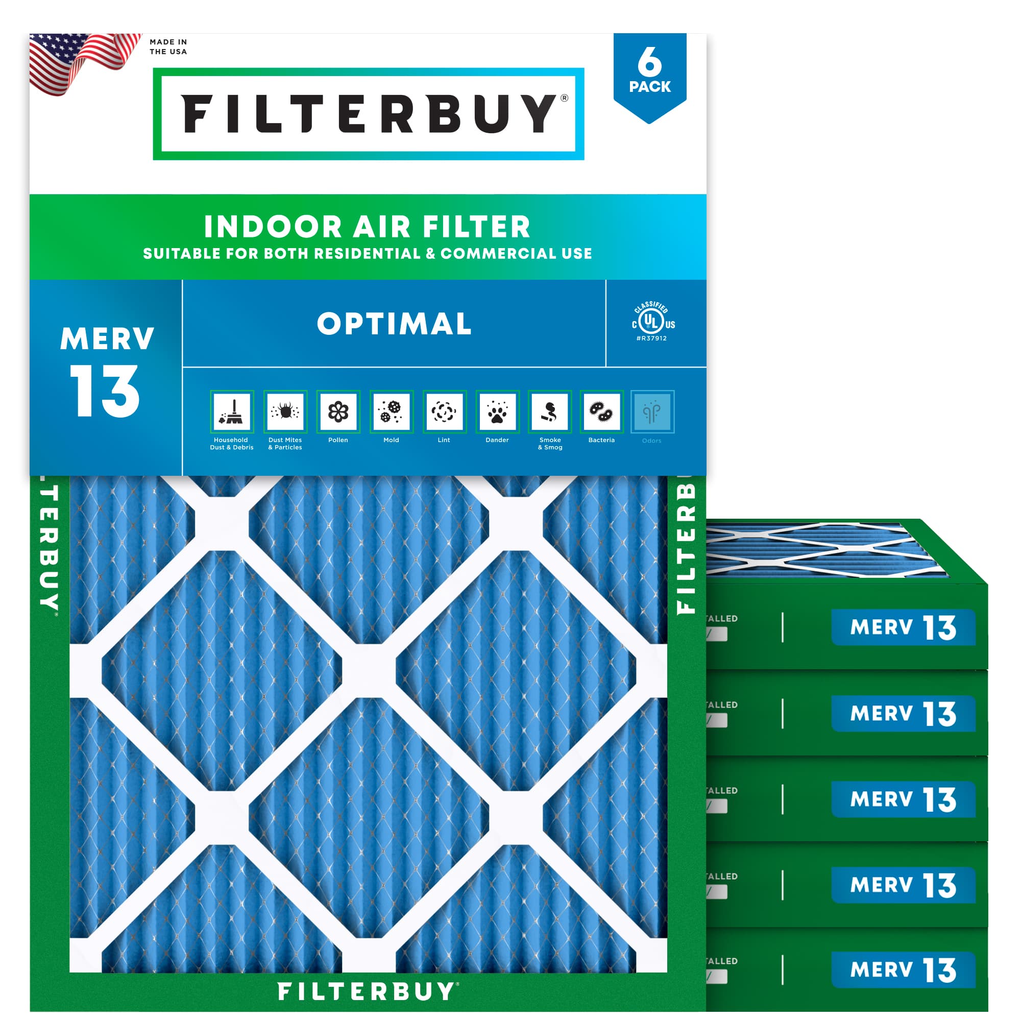 12x18x2 MERV 13 Pleated Air Filter - 6 Quantity