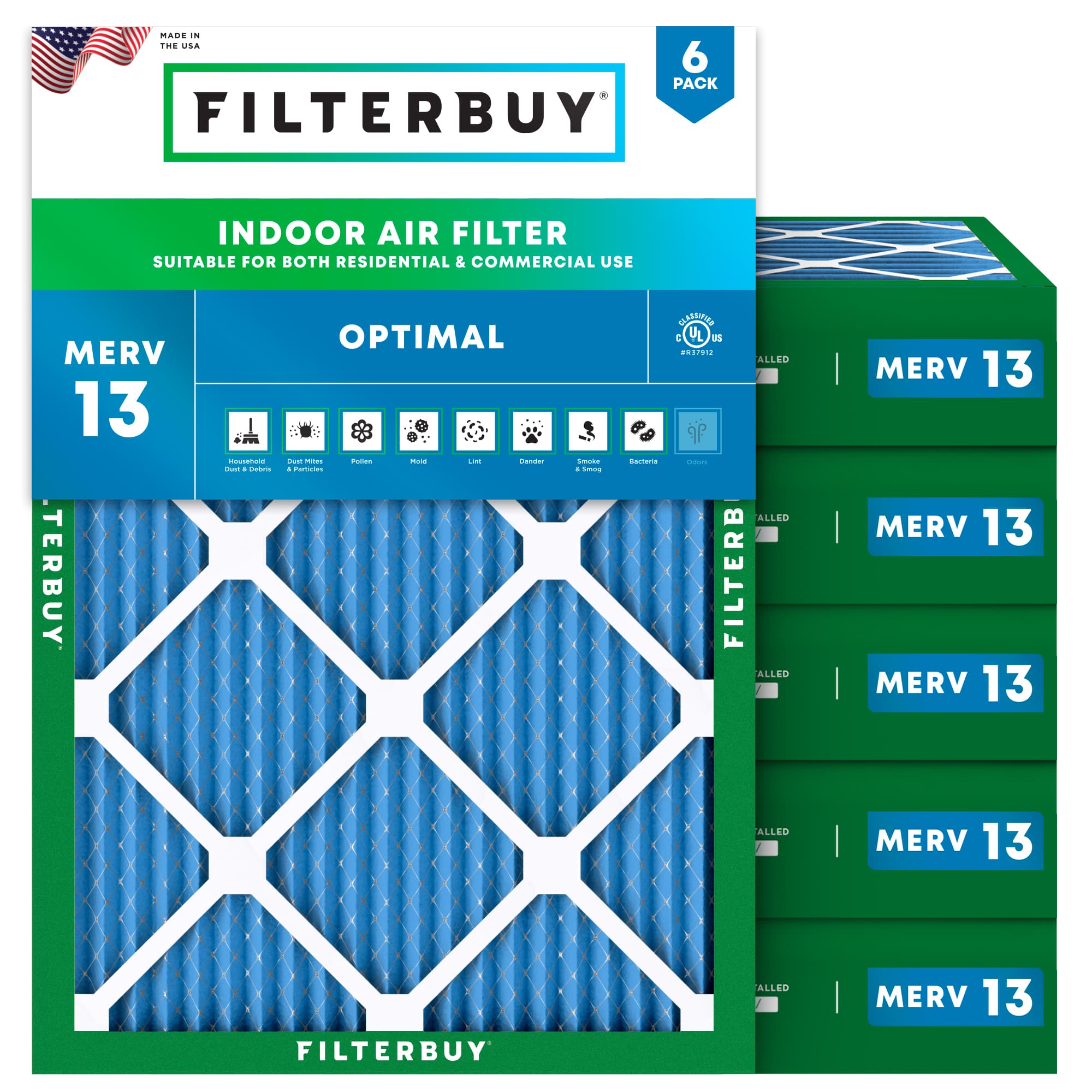 17x22x4 MERV 13 Pleated Air Filter - 6 Quantity