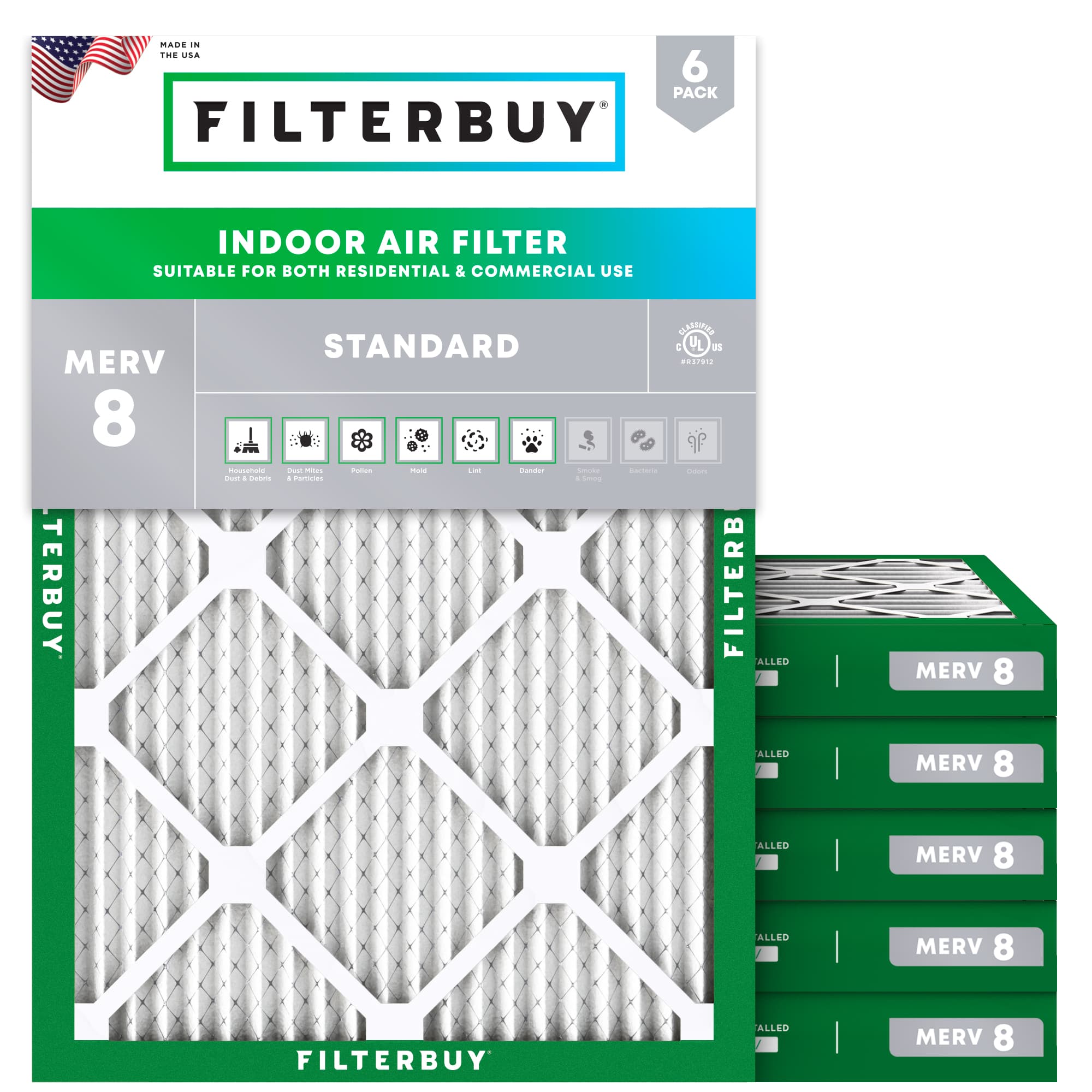 12x18x2 MERV 8 Pleated Air Filter - 6 Quantity