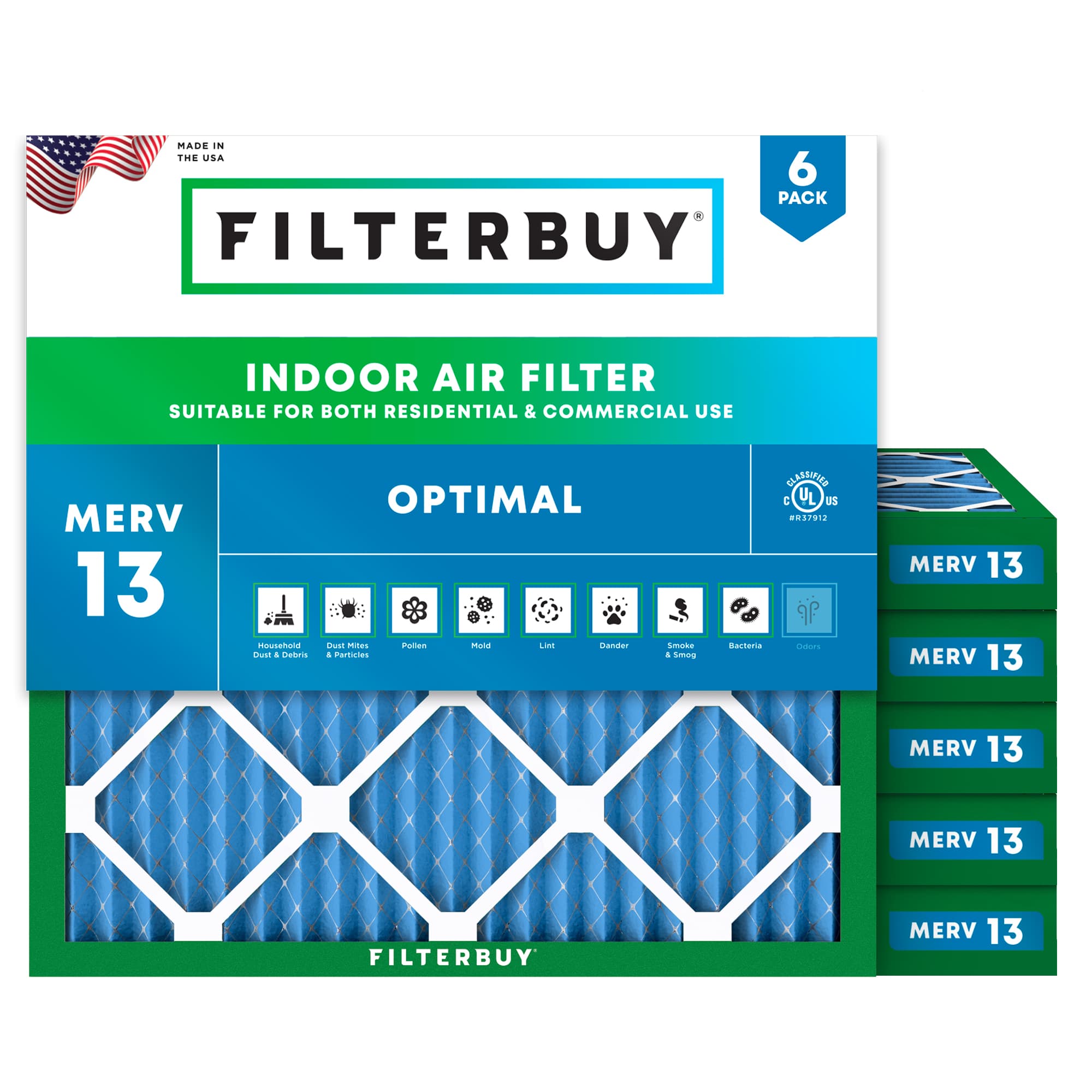 12x12x2 MERV 13 Pleated Air Filter - 6 Quantity
