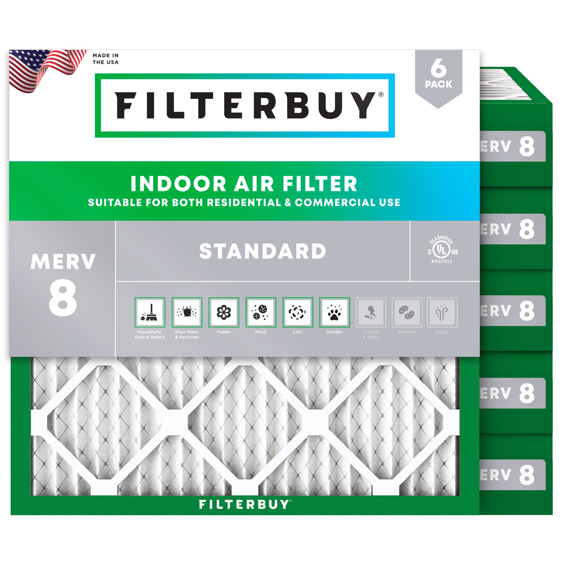 12x12x4 MERV 8 Pleated Air Filter - 6 Quantity