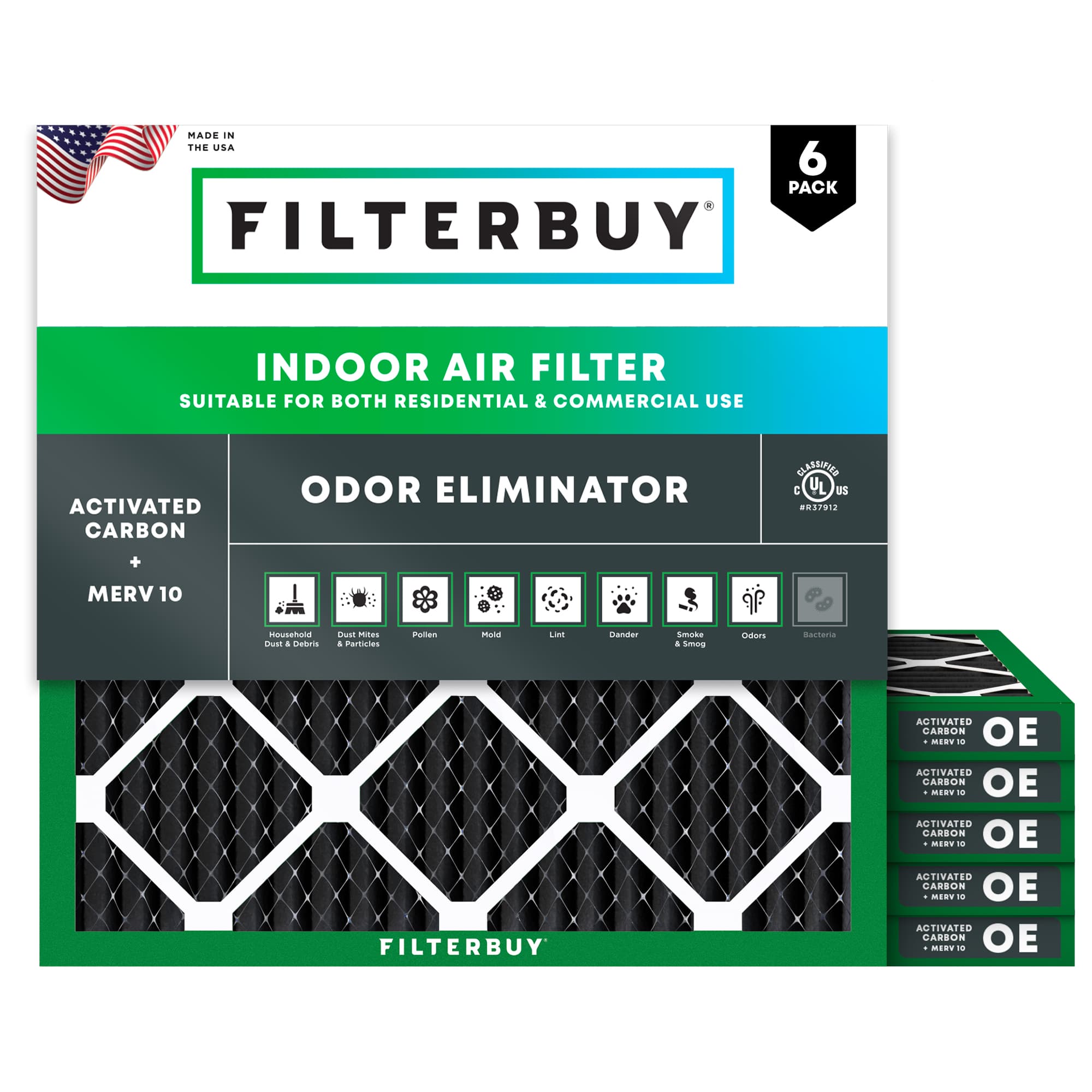 24x24x1 Odor Eliminator Pleated Air Filter - 6 Quantity